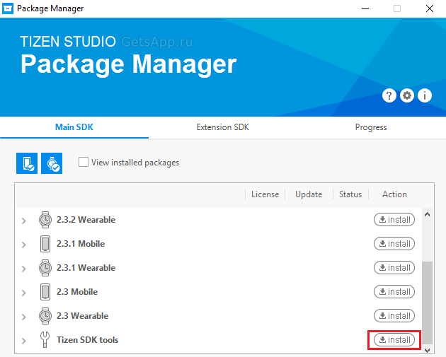 Package Manager Tizen Studio